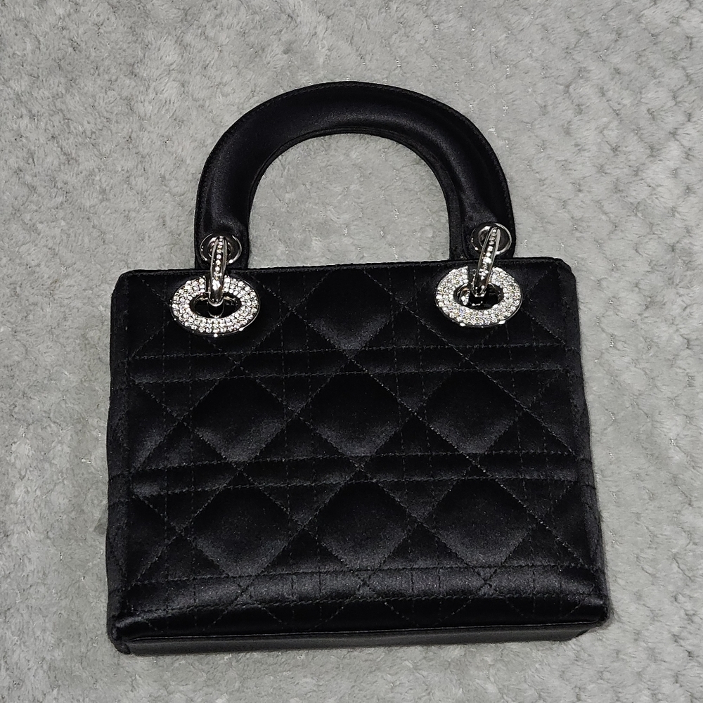 Dior Mini Crystal Lady Dior Cannage Handbag Princess Diana Satin Bag w Strassing - Picture 5 of 16